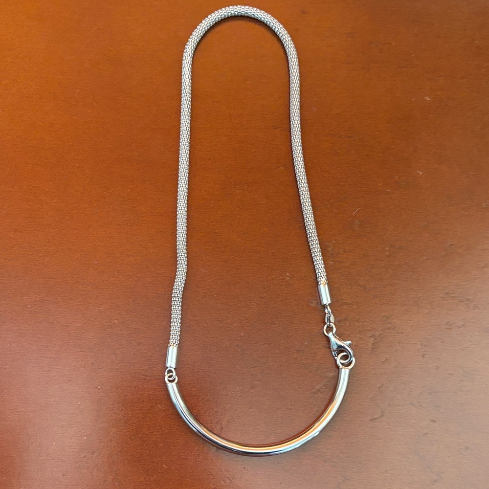 Ross-Simons Silver Mesh Necklace with Curved Bar Sterling silver